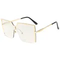 Lunettes de soleil oversize carrées pour femmes avec monture en métal doré élégante - Monture Dorée Verres Miroir Blanc