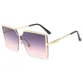Lunettes de soleil carrées semi-cerclées pour femmes avec verres dégradés roses - Monture Dorée Verres Gris Rose