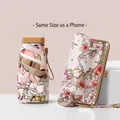 Elegant compact mini UV sun umbrella with floral print and matching carrying case - 6-Fold Umbrella / White (Angel Flower)