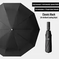 Classic black fully automatic 10-rib 3-fold umbrella with 105cm open diameter - 10 Ribs Enlarged / Black