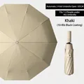 Large khaki 10-rib automatic folding sun and rain umbrella with black glue coating - Upgraded Enlarged 10-Rib Automatic Style (Vinyl) / Khaki