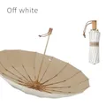 Premium off-white 16-rib folding sun umbrella with UV protection and stylish wooden handle - 16 Ribs Foldable Umbrella / Off White
