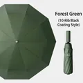Forest green automatic 3-fold umbrella with 10 ribs and sunshade black glue coating. - Upgraded Enlarged 10-Rib Automatic Style (Vinyl) / Forest Green