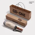 Elegant sycamore beige automatic reverse umbrella with matching gift box and paper bag - Safety Anti-rebound - Gift Box / Sycamore Beige