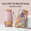 Compact portable mini sun umbrella with vintage floral pouch for UV protection and rain - 6-Fold Umbrella / Pale Pink (Flower Shadow Dream)