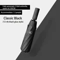 Fully automatic three-fold black umbrella featuring 12 ribs and a large 105cm canopy - Upgraded Enlarged 12-Rib Automatic Style (Vinyl) / Black
