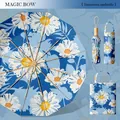 Portable 24-rib folding sun umbrella with blue daisy floral pattern and matching tote - 24 Ribs 3-Fold Umbrella (With Handbag) / 105cm Diameter / Dream Blue (Dark Blue)