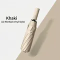 Fully automatic 3-fold khaki umbrella with 12 ribs and black glue coating. - Upgraded Enlarged 12-Rib Automatic Style (Vinyl) / Khaki