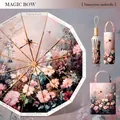 Elegant 24-rib floral sun and rain umbrella with matching hard case and carry bag - 24 Ribs 3-Fold Umbrella (With Handbag) / 105cm Diameter / Dragonfly Dream (Purple)