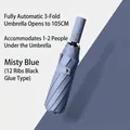 Fully automatic 12-rib folding umbrella in Haze Blue for rain and sun protection - Upgraded Enlarged 12-Rib Automatic Style (Vinyl) / Smoky Blue