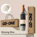 Automatic windproof umbrella in wutong beige with wood handle and gift box - Safety Anti-rebound - Gift Box / Sycamore Beige - Black Coating