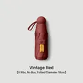 Compact mini 5-fold sun umbrella in retro red finish with UPF50+ UV protection rating - Macaron 5-Fold Umbrella Series / 8 Ribs No Case / Burgundy