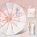 Traditional Chinese style floral parasol with 24 ribs and matching tote bag pink - Pink Yao Spring (3-Fold 24-Rib)