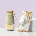 Portable mini UV protection pocket umbrella with elegant floral pattern and hard case - 6-Fold Umbrella / Light Green (Golden Chrysanthemum)