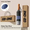 Premium deep sea blue automatic folding umbrella with high-performance black UV coating - Safety Anti-rebound - Gift Box / Deep Sea Blue - Black Coating