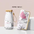 Mini portable UV protection sun umbrella with stylish floral print clasp storage pouch - 6-Fold Umbrella / White (Vintage Bird and Flower)