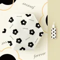 Compact five-fold portable sun umbrella with black floral patterns and forever print - Little Chanel Style - Full Small Flowers / 6 Ribs / Off White
