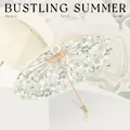 Elegant 16-rib retro floral sun umbrella featuring UV protection and a vintage wooden handle - 16 Ribs Manual Folding Style / Bustling Summer - Jade Yellow