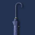 Premium navy blue automatic long handle umbrella featuring a sleek leather J-hook handle - 16 Ribs 105CM (Leather Curved Handle) / Navy Blue