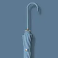 Elegant light blue long-handle automatic umbrella with leather-wrapped hook handle - Curved Handle Long Umbrella / 16 Ribs / Mist Green