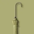 Premium sage green long-handle automatic umbrella featuring a leather-wrapped curved handle. - 16 Ribs 105CM (Leather Curved Handle) / Matcha Green