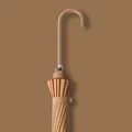 Elegant camel brown automatic long-handle umbrella featuring a curved leather handle - 16 Ribs 105CM (Leather Curved Handle) / Light Coffee