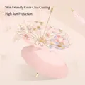 16-rib folding sun umbrella with elegant floral pattern and UV protection coating - 16-Rib Sun Protection / Pink Gold Butterfly - Begonia Pink