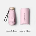 Lightweight mini pink compact sun umbrella with protective case, 4.5cm thin and 18cm long, UPF 50+ - Flat 5-Fold Style / Black Coating Sun Protection / Sakura Pink