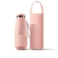 Compact peach pink mini capsule five-fold sun umbrella with matching hard shell case - Five-Fold 6-Rib Mini Umbrella / Peach Pink