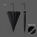 Elegant black long-handle automatic umbrella featuring UV protective black rubber coating - Black Glue Sun Rain Coating / 16 Ribs / Starry Night Black
