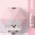 Pink mini portable sun & rain umbrella featuring a cute cartoon cat face print design - Surprise Cat (Pink)