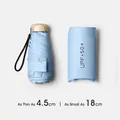 Portable light blue mini 5-fold sun umbrella with UV protection and matching pouch - Flat 5-Fold Style / Black Coating Sun Protection / Sky Blue