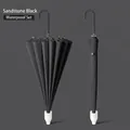 Professional 16-rib long handle automatic umbrella in sandstone black with tip cover - 16 Ribs 105CM (With Waterproof Sleeve & Leather Curved Handle) / Sandstone Black
