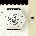 Ultra-light portable white sun umbrella with black camellia flower and bow pattern - Little Chanel Style - Rose / 6 Ribs / Off White
