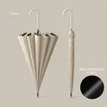 Elegant beige long handle umbrella with UV-protective black glue inner coating - Black Glue Sun Rain Coating / 16 Ribs / Indus Rice