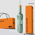 Premium Lake Green automatic windproof sun and rain umbrella with orange gift box - 12-Rib Upgrade 72 Windproof Ribs / Gift Set / Grey Lake Green