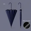 Elegant navy blue long-handle automatic umbrella featuring UV-resistant black coating - Black Glue Sun Rain Coating / 16 Ribs / Navy Blue