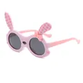 Niedliche rosa Silikon-Sonnenbrille mit Hasenohren für Mädchen mit UV-Schutz-Gläsern - Violetter Rahmen Schwarz Graue Linse (EQ4922)