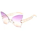 Gafas de sol de mariposa sin montura con lentes degradadas moradas y patillas doradas - Marco Dorado Lente Rosa Púrpura