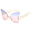 Gafas de sol de mariposa sin montura con lentes degradadas azul-rosa y patillas doradas - Montura Dorada Lente Degradado Azul Rosa
