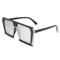 Übergroße quadratische Sonnenbrille für Damen mit schwarzem Rahmen und Silberdetails - Schwarzer Rahmen Silberspiegel