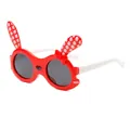 Niedliche Kinder-Sonnenbrille in Rot mit Hasenohren, weißen Punkten und einer roten Schleife - Roter Rahmen Schwarz Graue Linse (EQ4922)