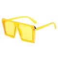 Oversize gelbe quadratische Sonnenbrille mit gelben Gläsern und Goldverzierungen - Oranger Rahmen / Orange Gläser