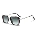 Classic retro steampunk sunglasses with double bridge metal frame and gradient grey lenses - Silver Frame Gradient Green