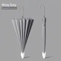 16-rib long handle windproof umbrella in mist grey with waterproof sleeve - 16 Ribs 105CM (With Waterproof Sleeve & Leather Curved Handle) / Mist Grey