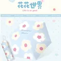 Mini portable folding sun umbrella with light blue flower pattern and black coating - Flower World Jungle / 6 Ribs / Full Print Petals