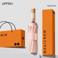 Premium automatic peach pink folding umbrella with UPF50+ UV protection and gift box - 12-bone upgraded version [72 windproof bones + widened umbrella straps] chutao powder / Safety and anti-rebound, steadily gaining ground