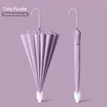 Elegant taro purple long-handled straight umbrella featuring a waterproof tip case and curved handle - 16 Ribs 105CM (With Waterproof Sleeve & Leather Curved Handle) / Taro Purple