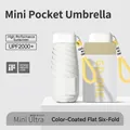 Ultra-portable white mini six-fold UV umbrella with yellow wrist strap and matching storage case - Cream Chestnut (6-Fold)