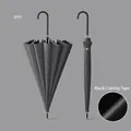 Premium long-handle automatic umbrella in light grey with UV-protective black coating - Black Glue Sun Rain Coating / 16 Ribs / Mist Gray